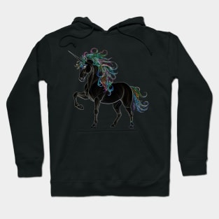 Black Unicorn with Rainbow Mane Hoodie